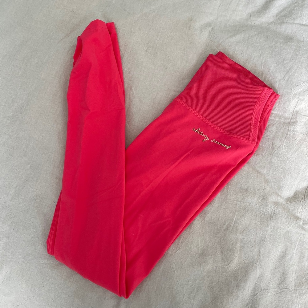 Whitney Simmons Gymshark Rib Leggings in Cyber Red